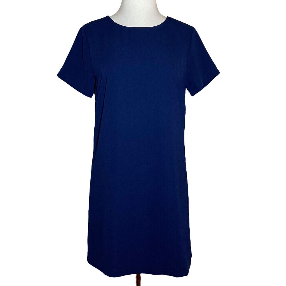 Lulus Women Navy Blue Short Sleeve Short Shift Dress Size S Back Zip Office Wear